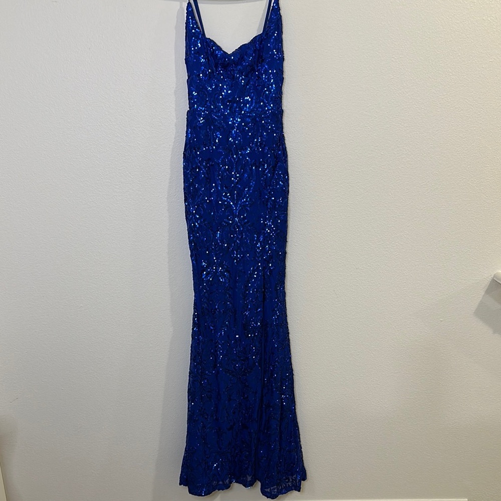 Windsor Blue Spaghetti Strap Maxi Gown